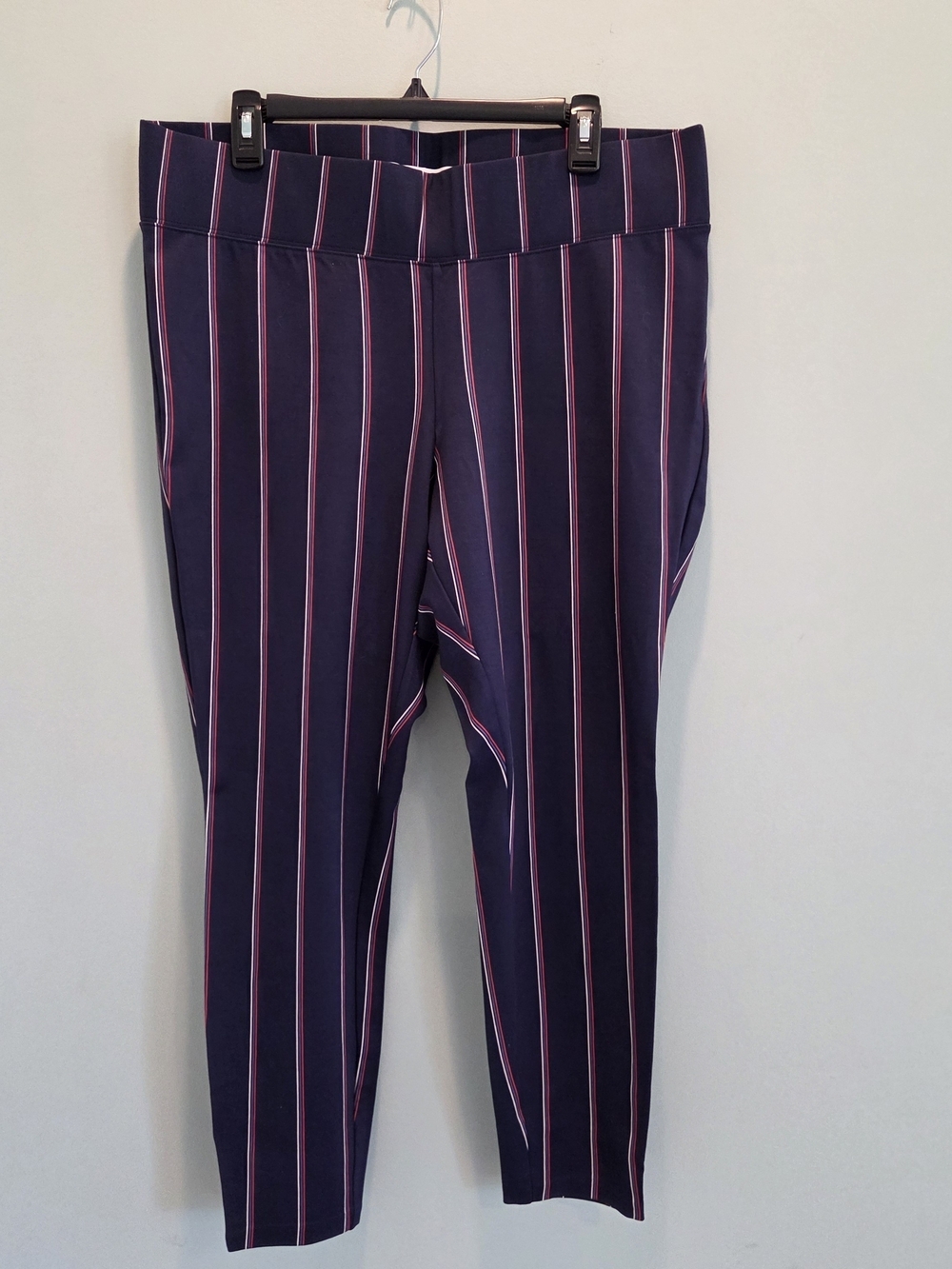 Old Navy Stevie Straight Ankle Pants Plus 2X Navy Blue Pinstripe Pull-On Stretch - Picture 2 of 12